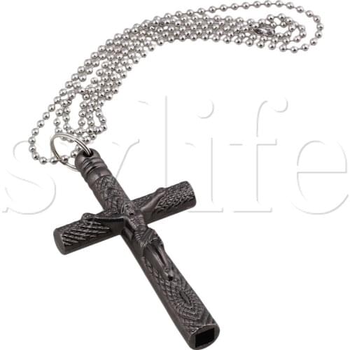 Black Christian Jesus Cross Crucifix Drum Key Necklace Long Chain 6mm