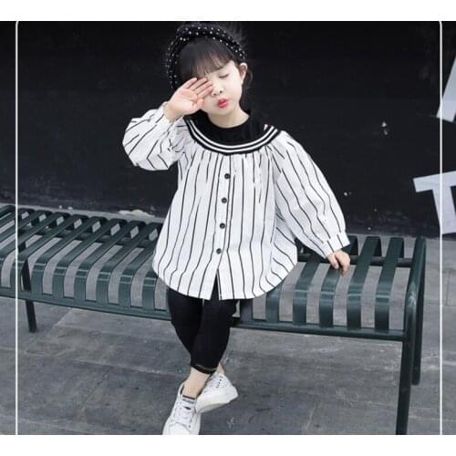 Kids Shirt Spring Summer Girl Shoulder off Shirt Gril Long Sleeve Stripe Top Off-Sleeve Clothing 5p