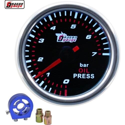 Dragon gauge 52mm Universal Smoke Len Pointer Auto Modified Oil pressure gauge 0-7 Bar white Backlight With sensor Free shipping