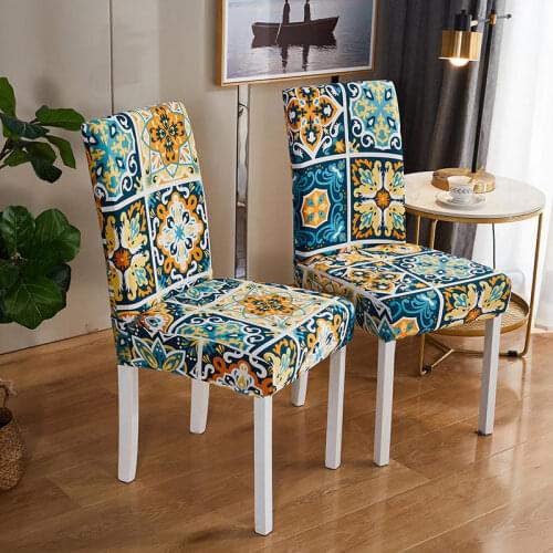 Elastic Plaid Dining Room Chair Covers with Back Home Bohemian Style Chairs Slipcovers for Kitchen Chair Cushion Stool Cover