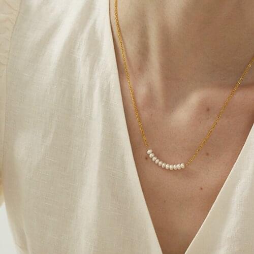 Minar Elegant Beaded Natural Freshwater Pearl Necklaces Dainty Pearl Geometric Chokers Necklace for Women Minimalist Jewelry