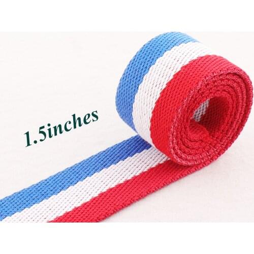 1 1/2"(38mm)Red White Blue Striped Cotton Webbing Ribbon Twill Heavy Weight Bag Purse Tote Straps Totes Belts Strap Handle