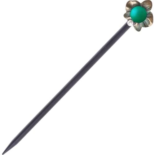 China vintage Natural jade green bead wooden kimono hairpin court hanfu hair sticks accessories pan head tools bagpack