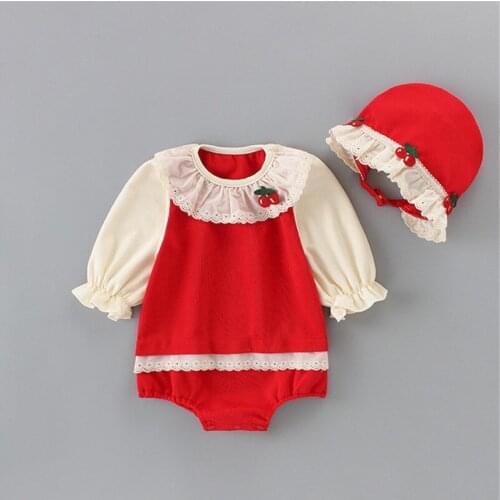 Newborn Baby Girls Clothes Baby Bodysuit Long Sleeve Cotton Princess Birthday Party Wedding Jumpsuit +Hat 2Pcs Outfits Clothing