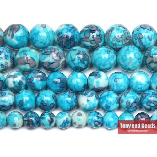 Natural Blue Colorful Stone Round Loose Beads 15" Strand 4 6 8 10 12 MM Pick Size For Jewelry