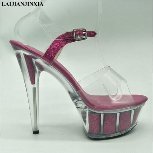 LAIJIANJINXIA New hot sale fashion color transparent colored sandals 6 inch high heel crystal Shoes open toe sexy Womens shoes