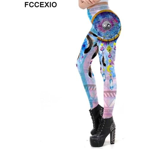 FCCEXIO New Dream catcher Print Leggings Fitness BOHO Style Pants Workout Leggins Galaxy Slim Elastic Outside Legins Trousers