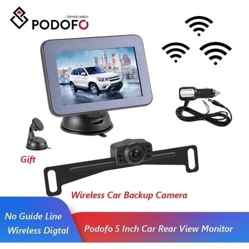 Podofo Wireless 5"Inch Car Rearview Monitor Reversing LCD Display Night Vision Backup Rearview Camera for Vehicle Trucks Campers