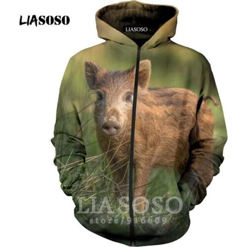 LIASOSO Anime Harajuku Jacket Fashion 3D Print Streetwear Vintage Hoodie Men Animal Jacket Wild Boar Zipper Funny Top Men