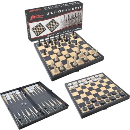 TAR PCS SET GAME SET-3 IN 1 COMBINATION GAME SET-BACKGAMMON CHESS CHECKERS