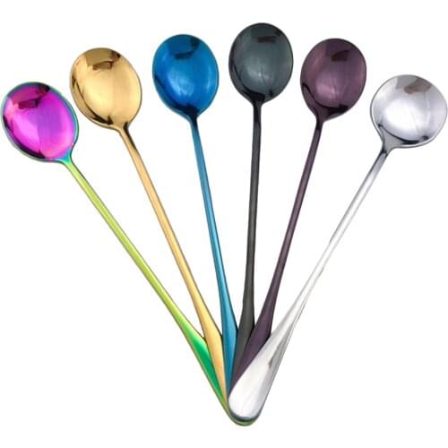 New Colorful Rainbow Black Blue Ice Stirring Coffee Spoon Tea Cafe Scoop Long Handle Spoons Dinnerware Drinking Tool Kitchen 1pc