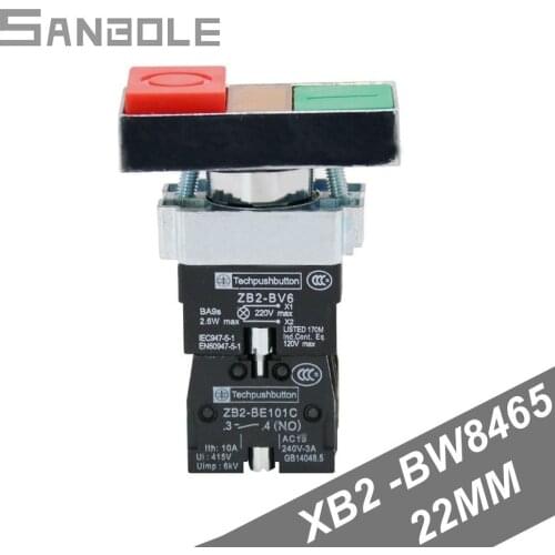 22MM Push button switch with red-green two-key lamp Plastic panel XB2-BW8465 Self-reset rectangular Open and close Momentary