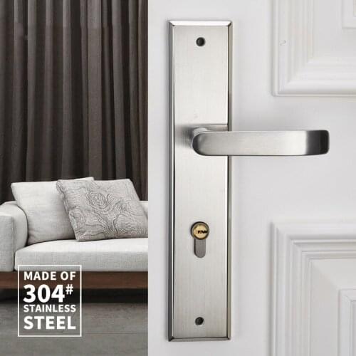 Stainless steel simple indoor door lock solid wood door handle silver metal texture