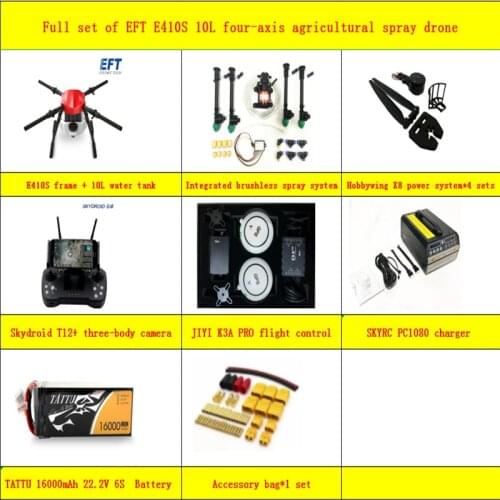 EFT E410S 10L agricultural spray drone frame JIYI K3A Pro K++ Skydroid T12+TATTU 16000MAH battery+PC1080 X8 power system