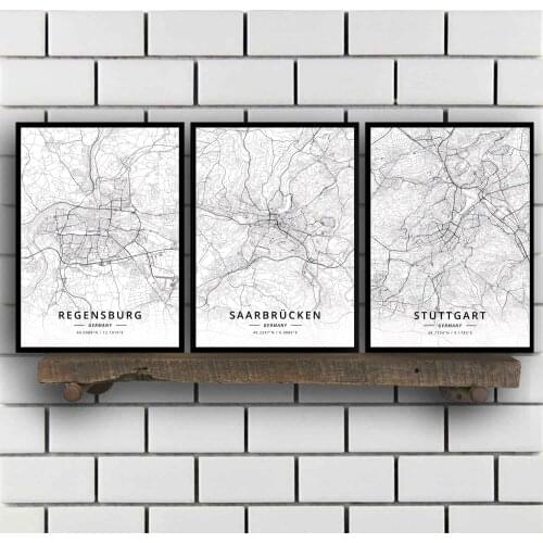 Regensburg Saarbrucken Stuttgart Wiesbaden Wildensee Wuppertal Germany Map Poster
