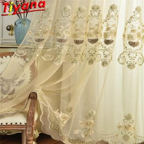 Luxury Embroidered Window Screen for Living Room Transparent Elegant Flower Tulle Curtains for Bedroom Balcony X-WP449#30