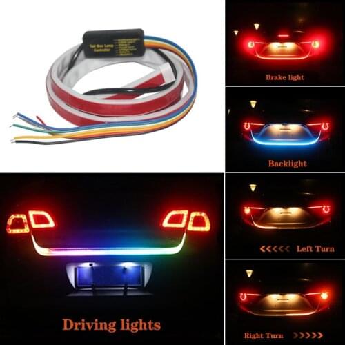 RXZ NEW 1.2M 1.5M Car Tailgate Turning Signal Light Bar RGB LED Strip Trunk Light Strips Multicolor Braking Lamp car-styling