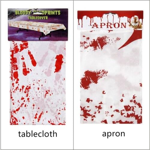 Halloween Decoration Horror Hand Print Blood Print Tablecloth Apron For Halloween Party Home Decoration Haunted House Props