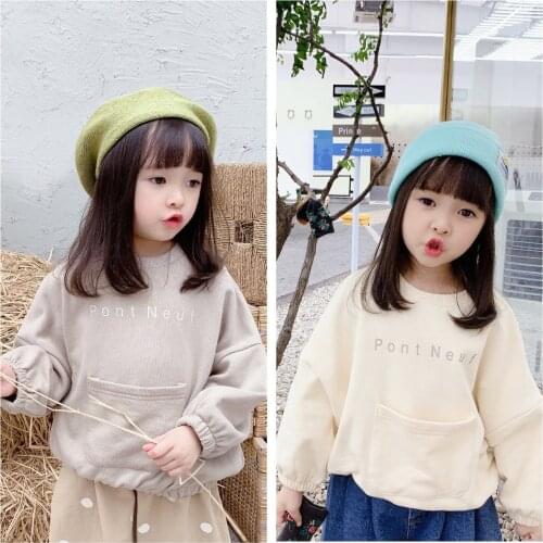 Toddler Girls Hoodies Korean Loose Letter Print Pocket Sweatshirt For Baby Girl Kids Clothing Autumn Tops 2020 New Arrival 2-6 Y