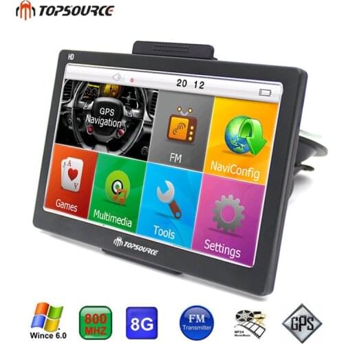 TOPSOURCE Spain Warehouse 7" Capacitive 256M 8G Truck GPS Navigation Car Gps Navigator ce6.0 800MHZ FM 2018 Europe gps map