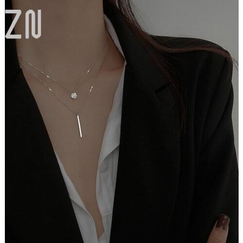 ZN Fine Accessories Fashion Trendy Double Layer Necklace Round Shiny Full Zircon Long Pendant Necklaces Jewelry Gift For Girl