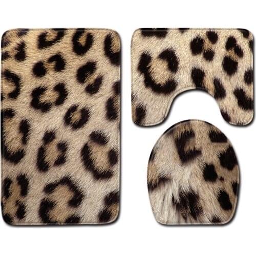 Animal Prints Leopard Prints Tiger Pattern Toilet Carpet Three-Piece Bathroom Non-Slip Mat Cover Shower Carpets Bathroom Mat Set