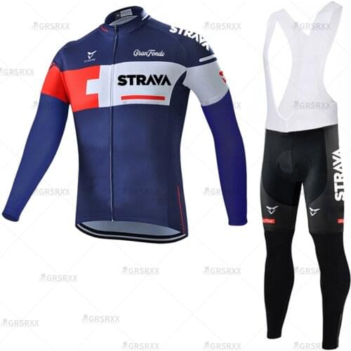 STRAVA Cycling Jersey Set Autumn Premium Downhill Bicycle Uniform for Bike Team 2021 Long Sleeve Anti-UV Road Bike Race Garment