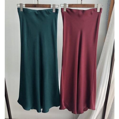 Heavy Silk Fishtail Skirt Sand Washed Silk Satin Diagonal Design Elegant Midi Skirt