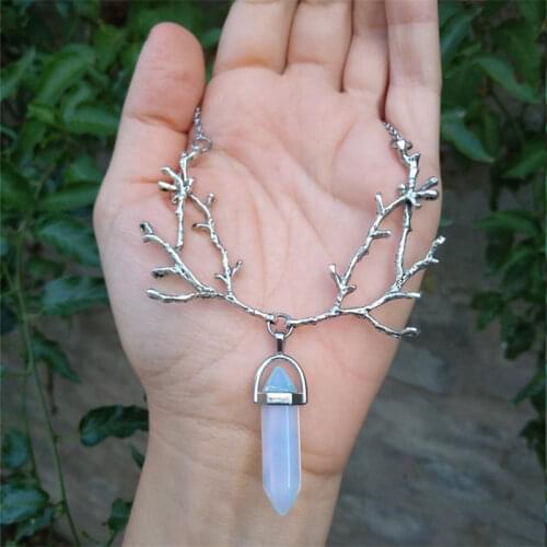 Witchy branch necklace opalite crystal necklace witch necklace autumn jewelry elven jewelry witch jewelry witchy jewelry
