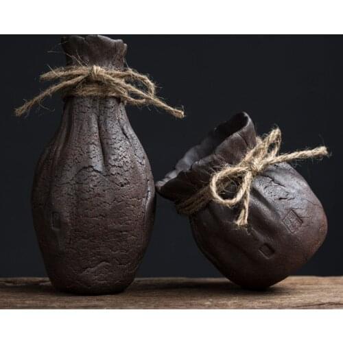 Japanese Retro Tie Rope Flower Stoneware Vase Decoration Simple Living Room Small Vase Ceramic Home Accessories Flower Container