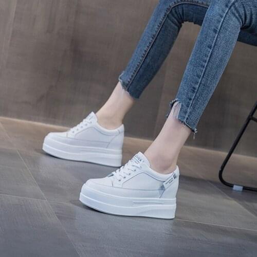 2021 Autumn Leather Thick-soled Inner Increase White Shoes Womens Platform Shoes All-match Casual Shoes Womens Shoes