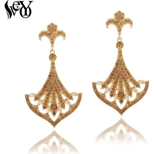 VEYO Palace Style Drop Earrings for Women Vintage Hollow Out Crystal Dangle Earrings Fashion Jewelry New Gift