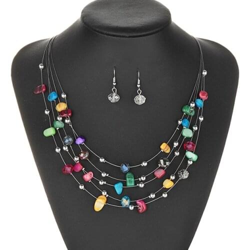 Boho Choker Necklaces and Earrings Set For Women Bohemian Irregular Beads Crystal Jewelry Sets 2020 Fashion Vintage Accessories
