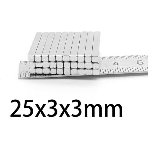 10-200PCS 25x3x3mm Square Super Strong Magnetic Magnets 25mmx3mmx3mm N35 NdFeB Permanent Neodymium Block Magnet 25*3*3mm