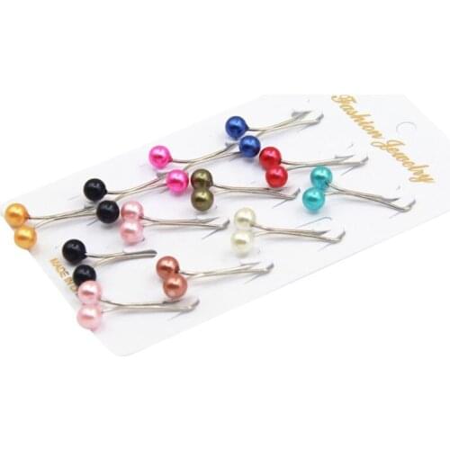 12Pcs/Pack Muslim Women Scarves Hijab Stainless Steel U Clips Colored Imitation Pearl Ball Pendant Safety Shawl Brooch Pins