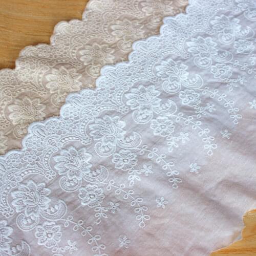 22cm 2yard/lot White/Beige Embroidered Cotton Lace Cloth Rural Clothing Soft Home Furnishings Cotton Fabric Trims X818