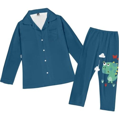 2021 Cute DINDSAUR Summer Silk Women Long Sleeve Pajamas Sets With Pants Silk Pijama Home Sleepwear Satin Starry sky Pyjamas