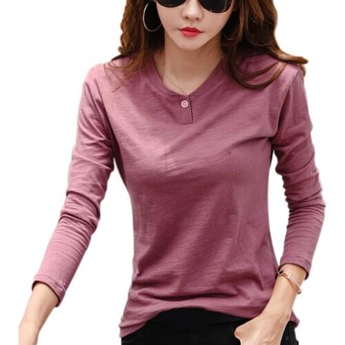 2021 Women Autumn And Winter Casual T-Shirt Fashion One Black Color 0 Neck T shirt Cotton Long Sleeve Tops Green Black White