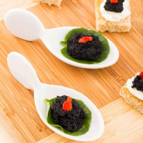 6pcs/Set Ceramic Dessert Cake Dish Fish Shaped Soup Spoon Appetizer Plates Sushi Caviar Roe Molecular Cuisine Restaurantware