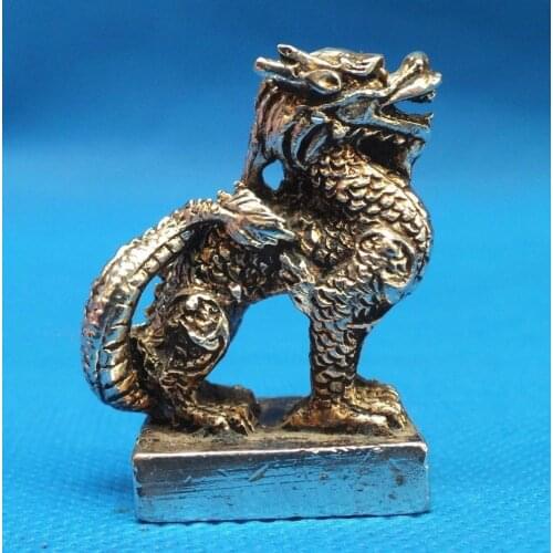 Chinese Old tibet Silver Bronze Old fine Rare Tibet Silver Dragon Statue decoration met
