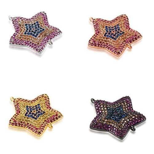 13*13mm star multicolor crystal micro pave cz zircon cubic zirconia beads DIY necklace charm bracelet connectors making etg34