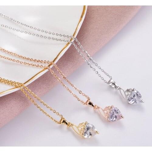 High Grade Love Zircon Heart Pendant Necklace Stainless Steel Chain For Women Girls Geometric Copper Charms Choker Jewelry Gifts