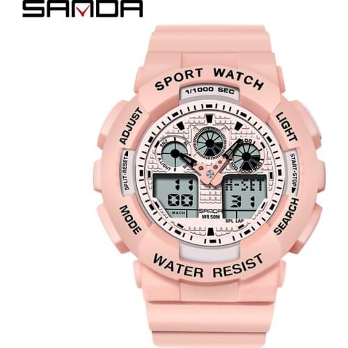 SANDA Led Digital Watch For Women Clock Ladies Waterproof Electronic Watches Woman Sports Diving Fashion Pink Wristwatch 3017