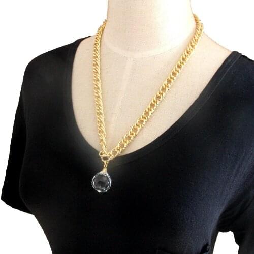 CirGen Fashion Fine Gold Color Aluminum Thick Chain Choker Crystal Pendant Collar Women Statement Necklace Jewelry Item,E55