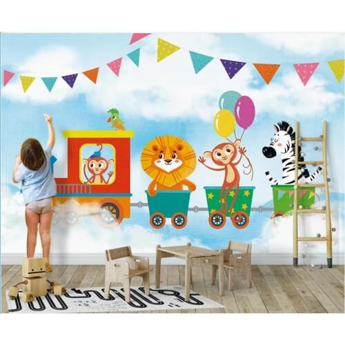 Custom photo mural on the wall 3d wallpaper Cartoon little monkey childrens room driving a train decor wallpaper for walls 3 d