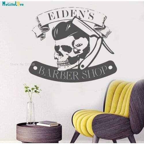Custom Name Beauty Salon Wall Sticker Personalised Barber Shop Decals Decor Bone Shape Vinyl Removable Home Art Murals YT1202