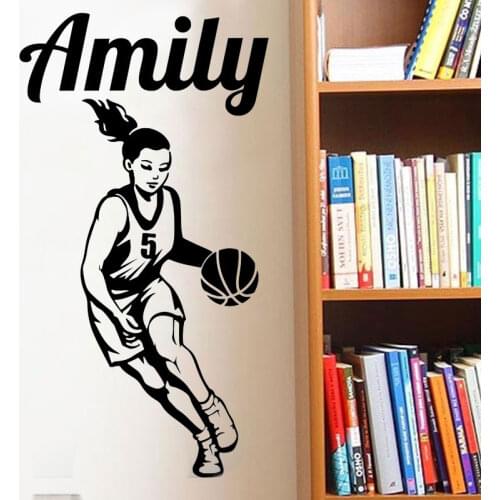 Customized Basketball Girl Name Wall Sticker Girl Teen Room Personalized Name Sports Wall Decal Bedroom Vinyl Sticker 3YD20
