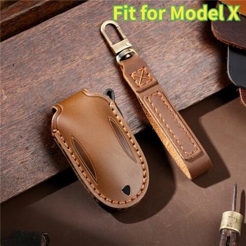 Leather Car Key Protection Key Fob Protector Cover Case For Model X Remote Keyless