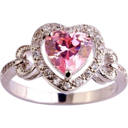 Lingmei Love Wedding Engagement Pink & White CZ Silver Color Ring Size 6 7 8 9 10 Wholesale Romantic Nice Women Jewelry Gift