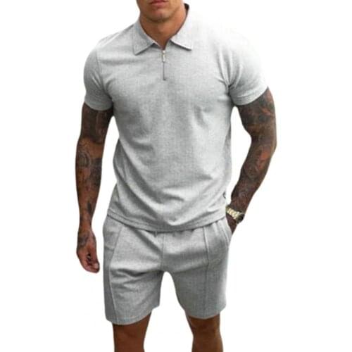 Men Summer Tracksuit Solid Color Drawstring Men Short Sleeve T-shirt Drawstring Shorts for Fitness Fashion Sportswear